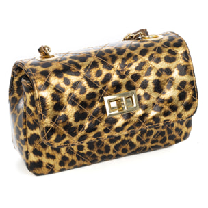Amaro bolso bandolera mujer. Piel auténtica Gamuza acolchada, animal print leopardo, lacado brillante.