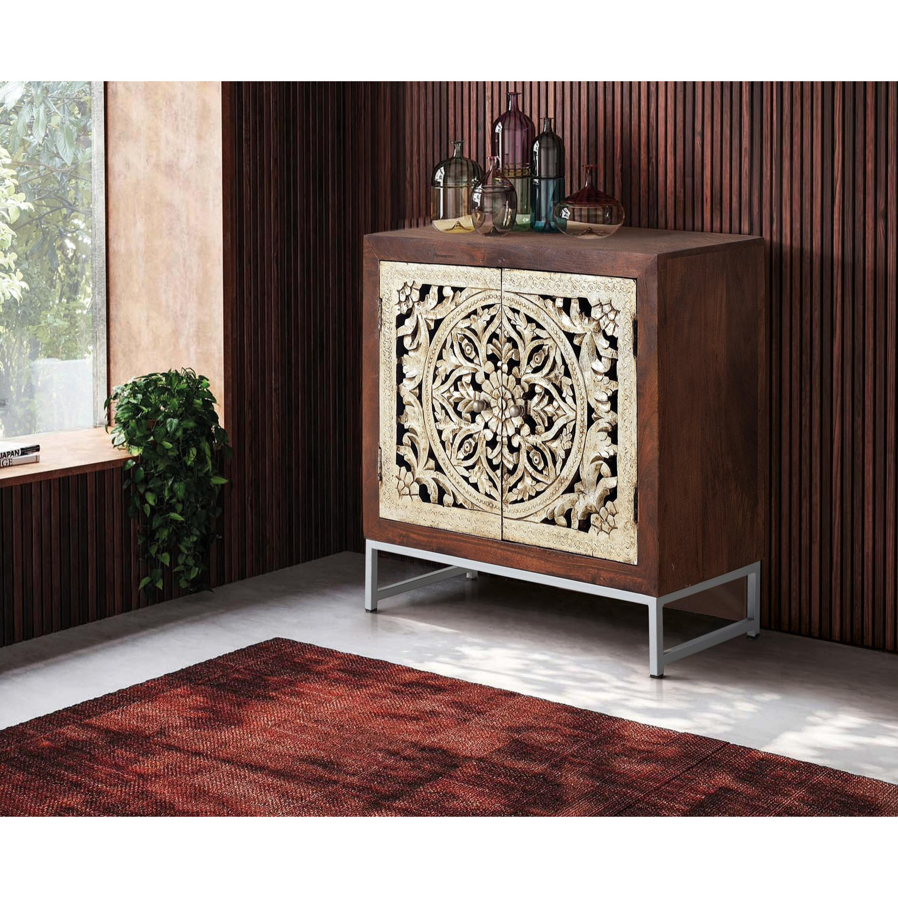 Cómoda de Madera de Mango 80 Cm Estilo Clásico Rústico