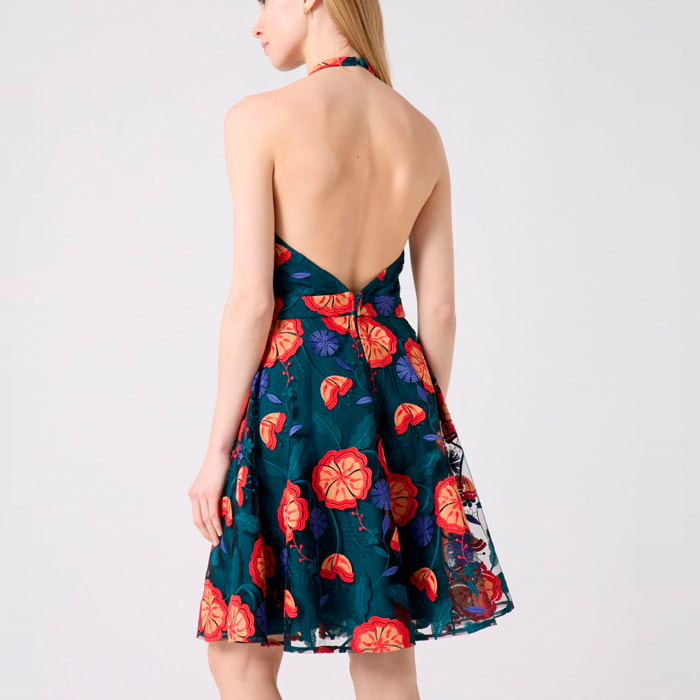 Vestido - azul verdoso y naranja