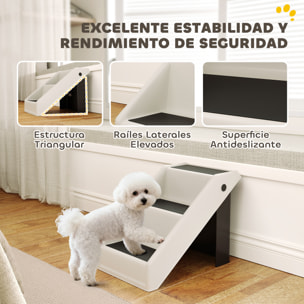 Escalera para Perros Plegable de 3 Peldaños, Portátil, Escalera para Mascotas Mayores, Perros Pequeños, Gatos, para Cama, Sofá, 53x30,5x36,5 cm, Blanco Crema