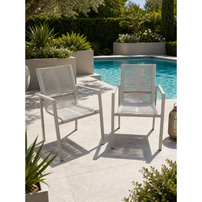 MEXICO - Lot de 2 fauteuils de jardin en aluminium et corde tissée
