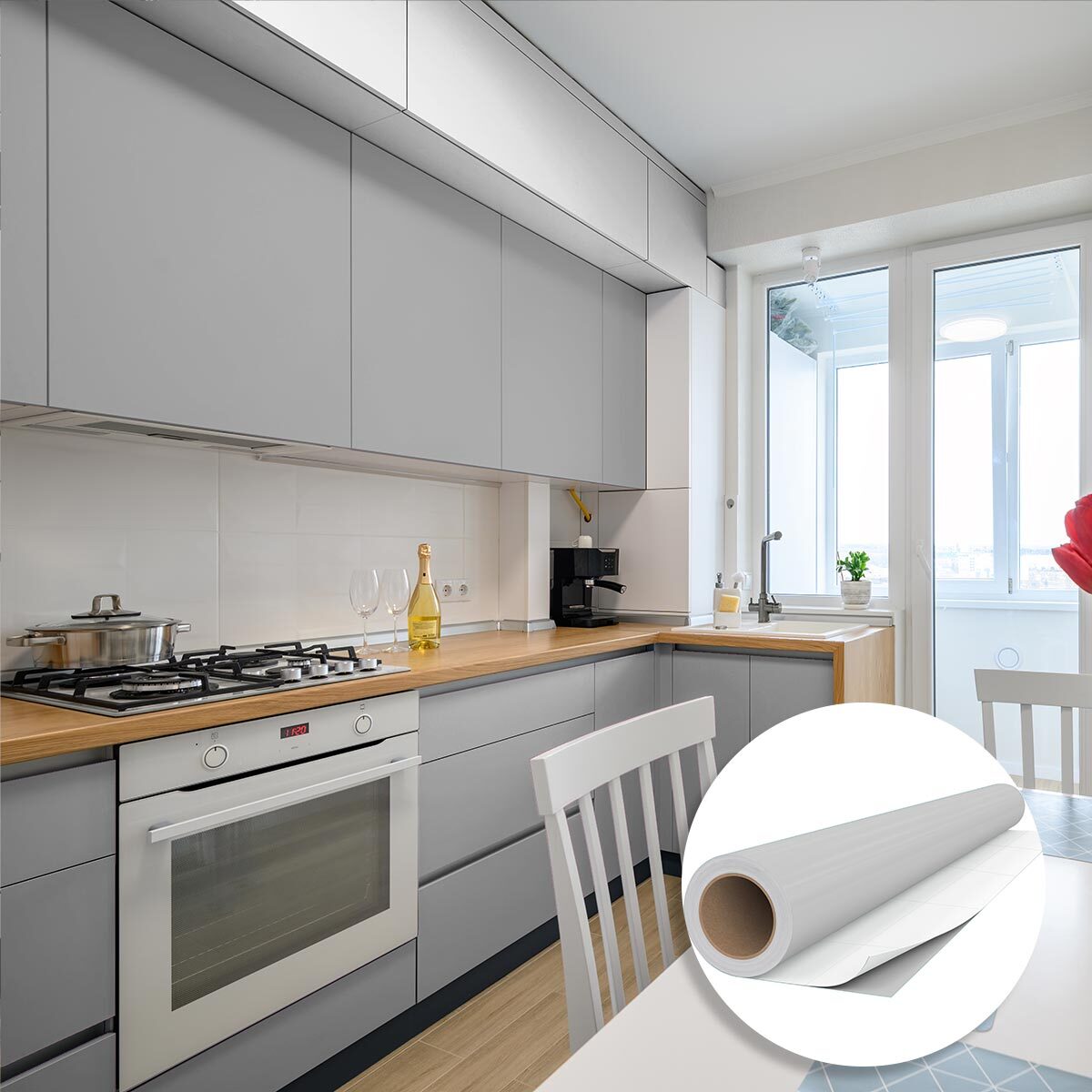 Rouleau adhésif décoratif Vinyle au Mètre - Gris clair - Sticker Lavable Imperméable Mur Cuisine Meubles