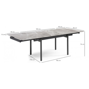 Table extensible en céramique gris brillant L160/240cm pieds métal - UNIK