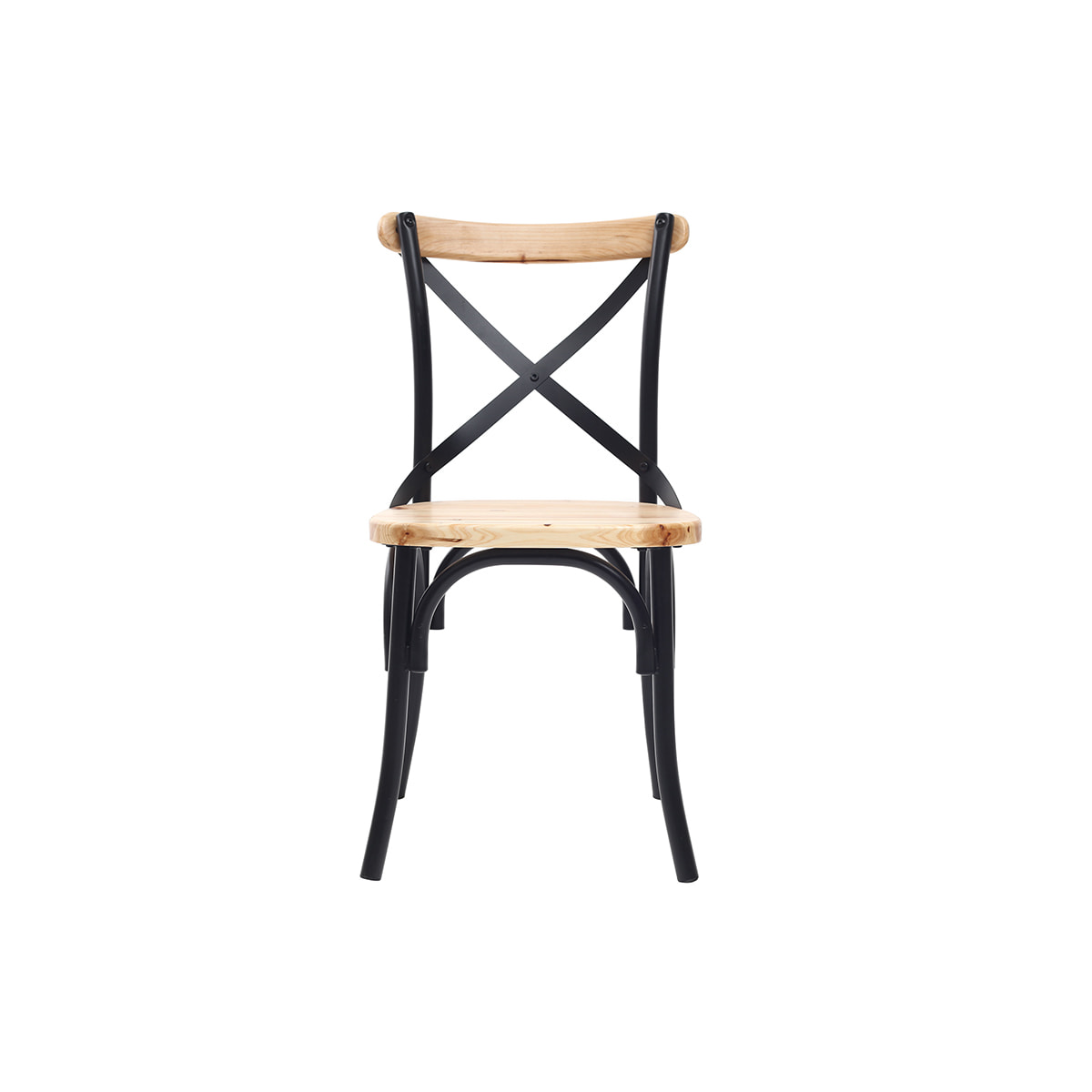 Chaises bistrot bois clair massif et métal noir (lot de 2) JAKE