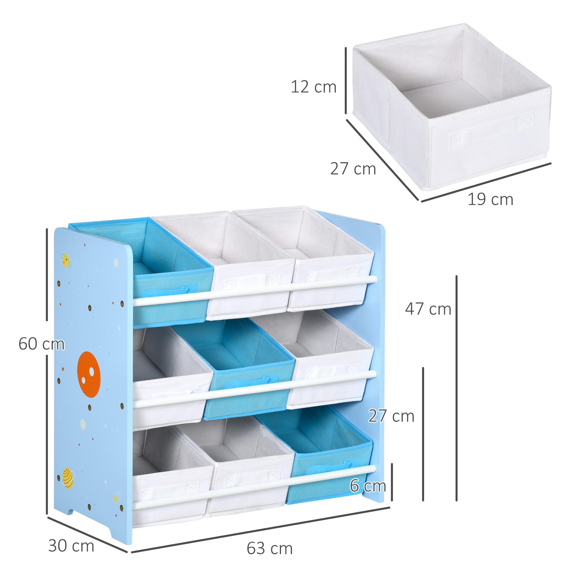 Estantería Infantil con 9 Cajas de Tela no Tejida Extraíbles Organizador de Juguetes para Dormitorio Guardería 63x30x60 cm Azul