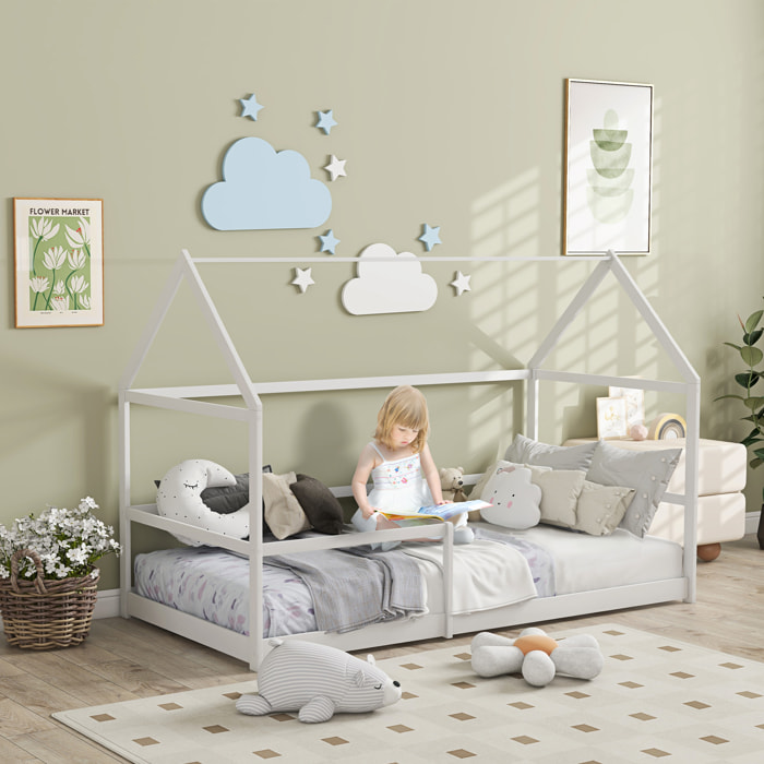 Cama para Niños 90x190 cm Cama Infantil en Forma de Casa con Barandillas Protectoras Cama Casita de Madera Carga 60 kg Blanco