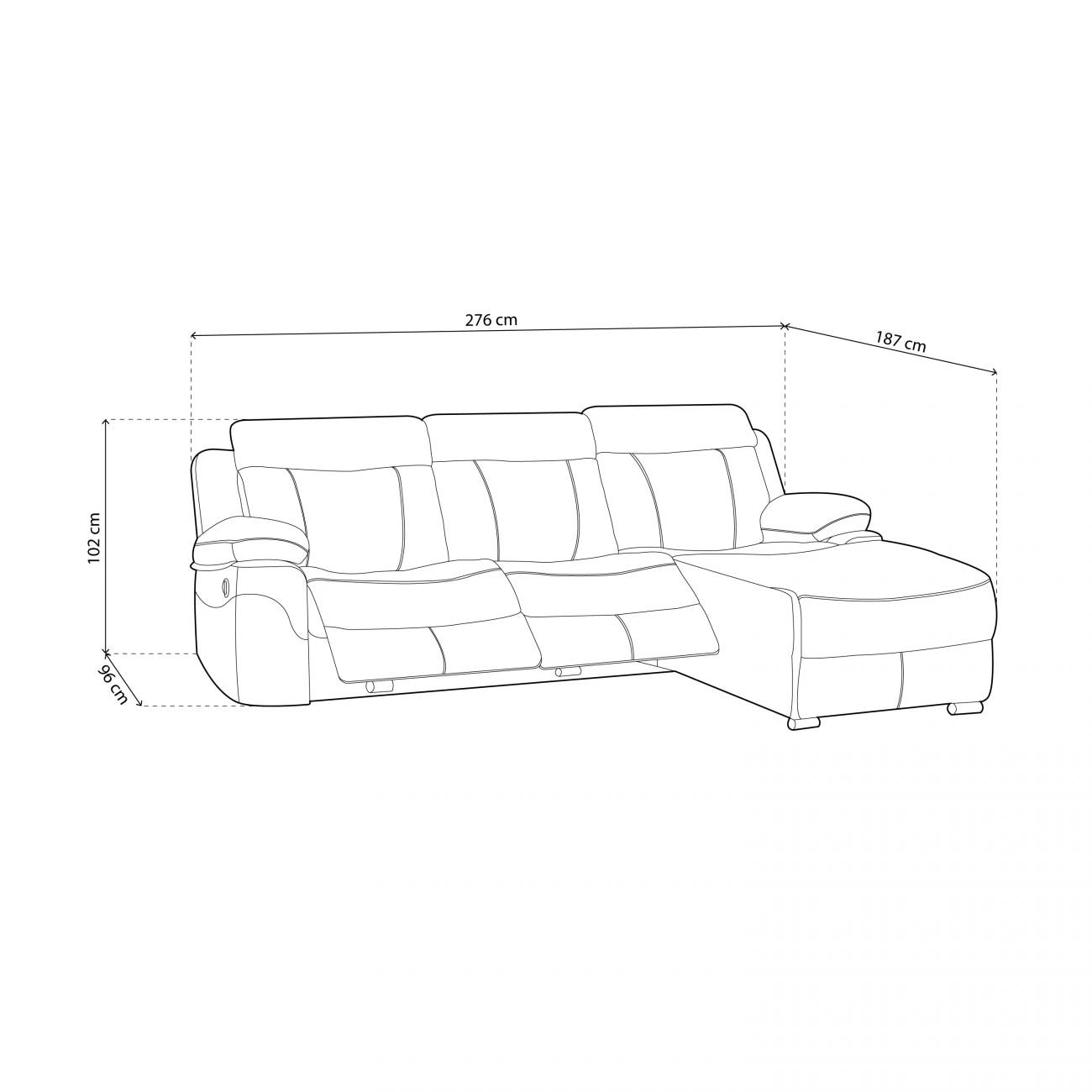 Sofá relax eléctrico con chaiselongue izquierdo Nellie 3 plazas Piedra