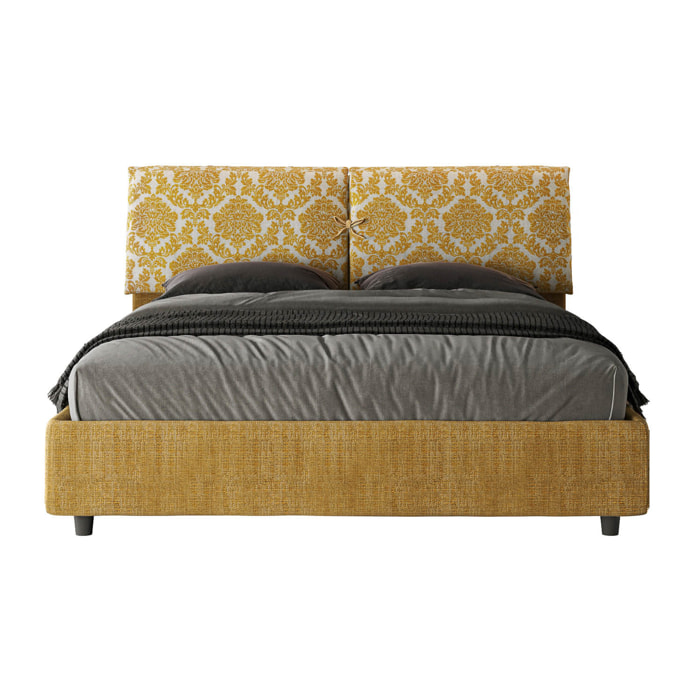 Letto matrimoniale contenitore imbottito 160x210 tessuto Agata 3 giallo Mados