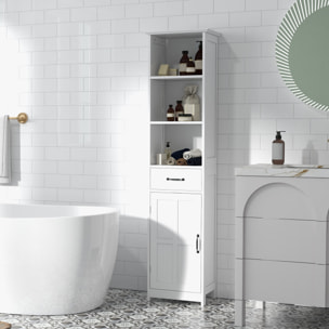 Colonne salle de bain dim. 40 x 30 x 164 cm - porte, étagère, tiroir, 3 niches - blanc