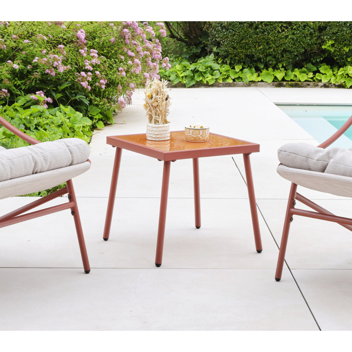 Salon de jardin en acier - 2 places - terracotta - LEMAN