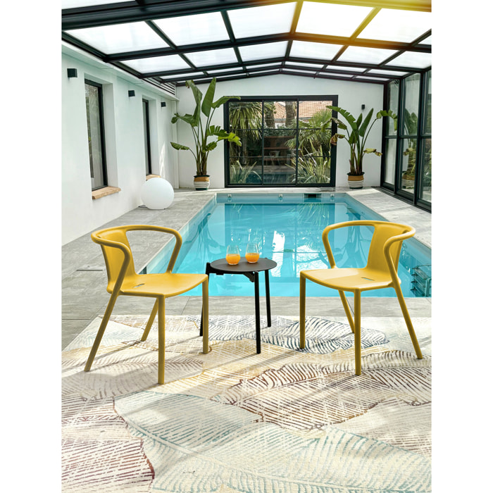 DIEGO - Lot de 2 fauteuils de jardin empilables, polypropylène jaune moutarde