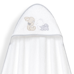 Capa Baño 1X1 Mod Oso Tumbado Conejito+Gorro Bco/Gris