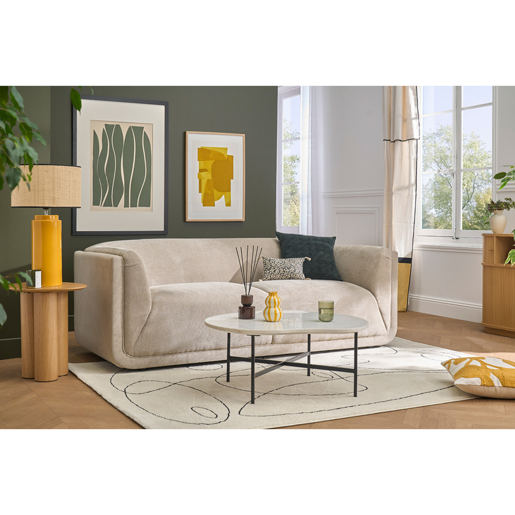 Canapé design 3 places en tissu chenille beige HOSBO