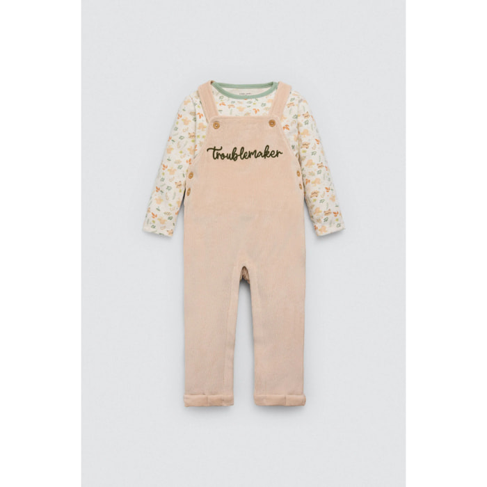 Completo autunnale con salopette e maglietta a maniche lunghe per neonato