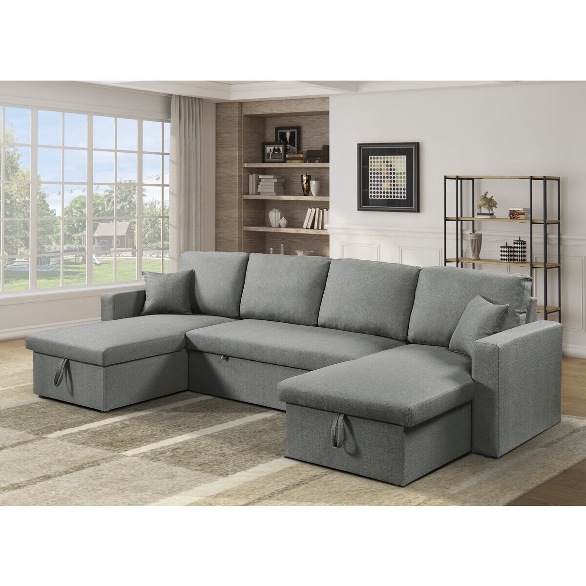 Canapé d'angle panoramique convertible en tissu "Alain" - 4 places - Gris