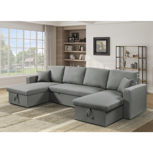 Canapé d'angle panoramique convertible en tissu "Alain" - 4 places - Gris