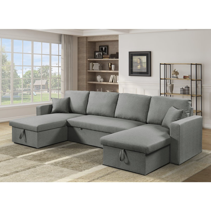 Canapé d'angle panoramique convertible en tissu "Alain" - 4 places - Gris