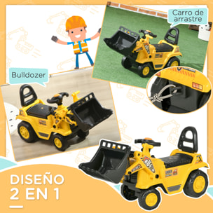 Tractor a Pedales para Niños de 18 a 48 Meses, Excavadora para Niños con Pala Delantera, Bocina, Volante y Compartimento Oculto bajo el Asiento, Carga 30 kg, 80x26,5x39 cm, Amarillo