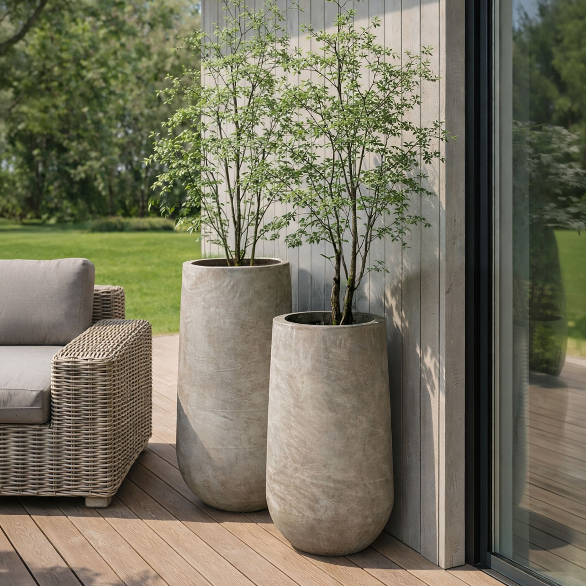 Set de 2 pots ronds en terre d'argile forme haute 40/55cm FARO