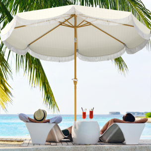 Parasol de jardin extérieur parasol inclinable rond Ø2,7 x 2,4 m parasol droit avec ouverture fermeture manivelle, franges, toile 180 g/m² protection UPF 30+, pour balcon, terrasse, bleu