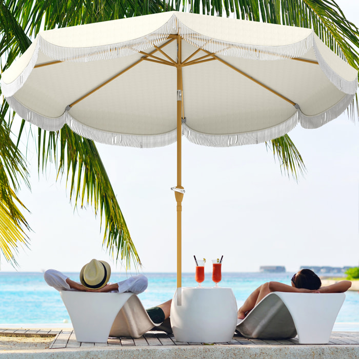 Parasol de jardin extérieur parasol inclinable rond Ø2,7 x 2,4 m parasol droit avec ouverture fermeture manivelle, franges, toile 180 g/m² protection UPF 30+, pour balcon, terrasse, bleu