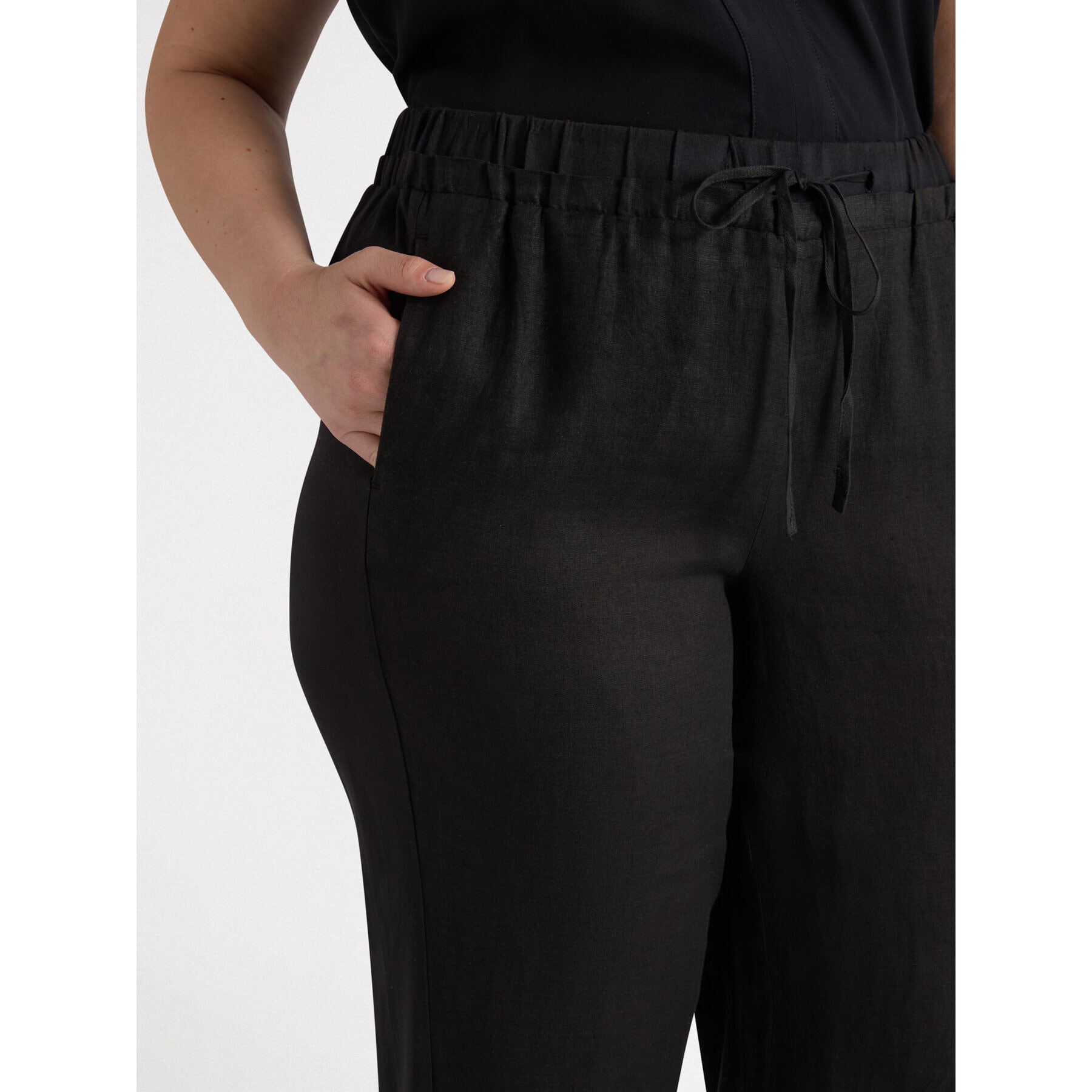 Fiorella Rubino - Pantaloni in lino e jersey con lacci - Nero