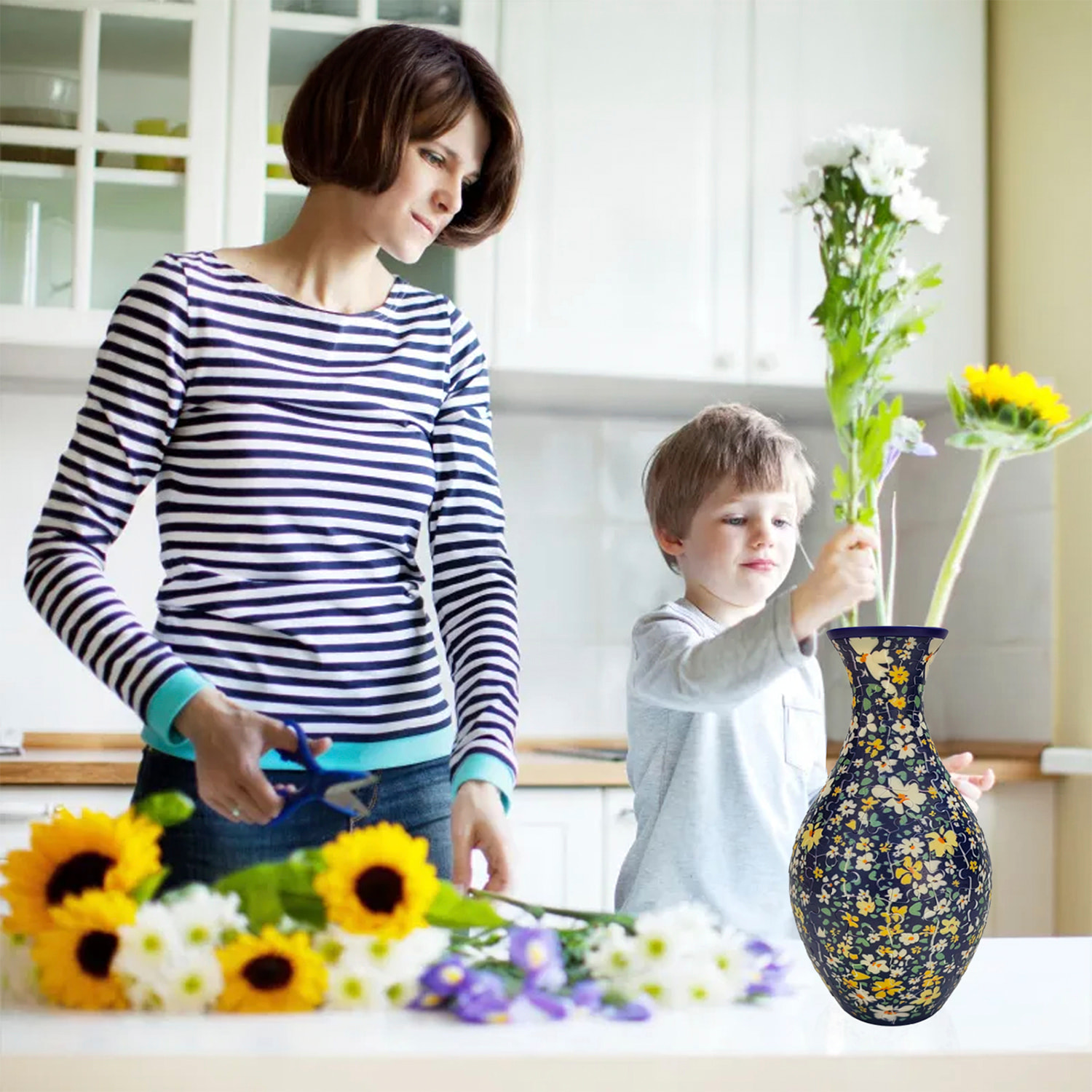 Puzle 3D en ABS con 160 piezas. Diseño Vasija tradicional con flores.