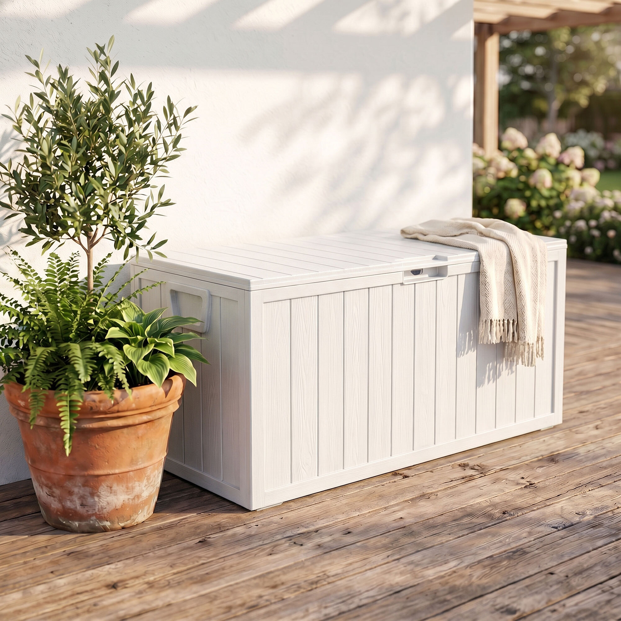 Neo 75 - Baule Portaoggetti da Giardino 110x46x53 cm 285 lt Contenitore Lucchettabile in Resina Bianco