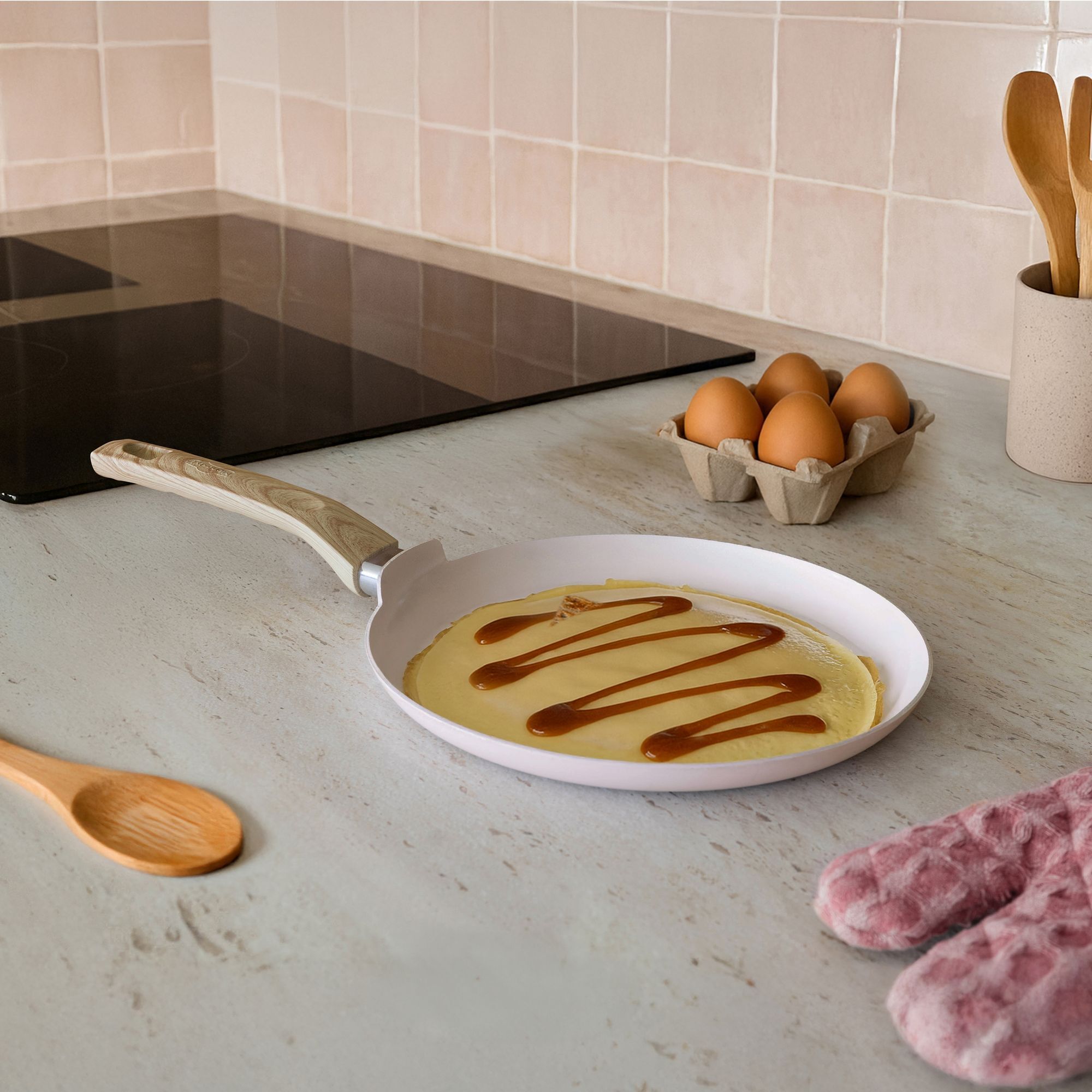 Crêpière 26cm avec revêtement céramique rose - tous feux COLORAMA