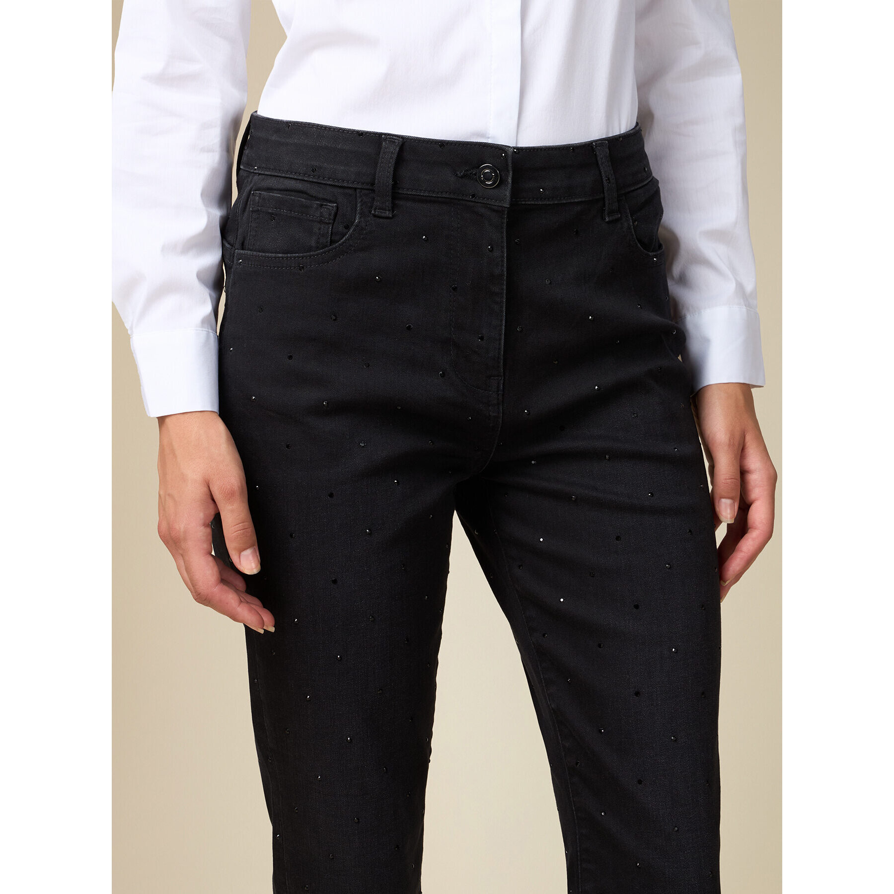 Oltre - Jeans skinny neri con cristalli - Nero