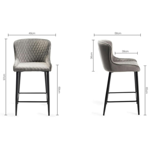 Chaise de bar velours gris (lot de 2) ARLINGTON