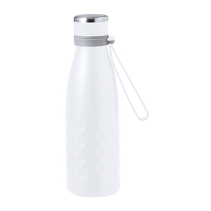 Bidón térmico de 550 ml de capacidad en acero inox de doble pared, con tapón a rosca y asa a juego en silicona.