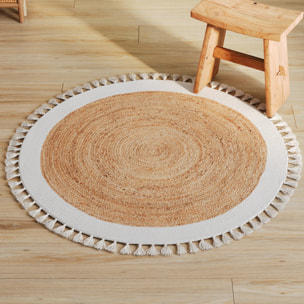 Tapis rond en jute naturel et blanc D120 cm - Anais