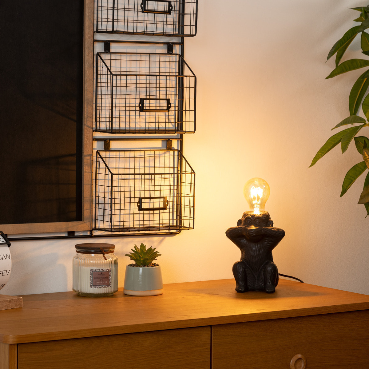 Lampe socle "Singe" noire - céramique H17 cm