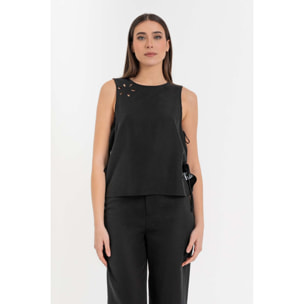 Kocca - Blusa da donna senza maniche in lyocell e lino con cut-out Donna