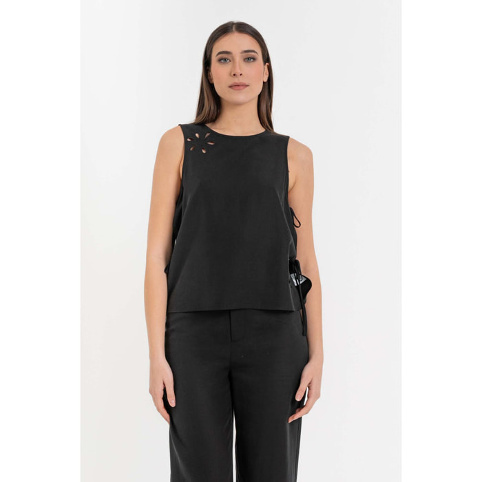 Kocca - Blusa da donna senza maniche in lyocell e lino con cut-out Donna