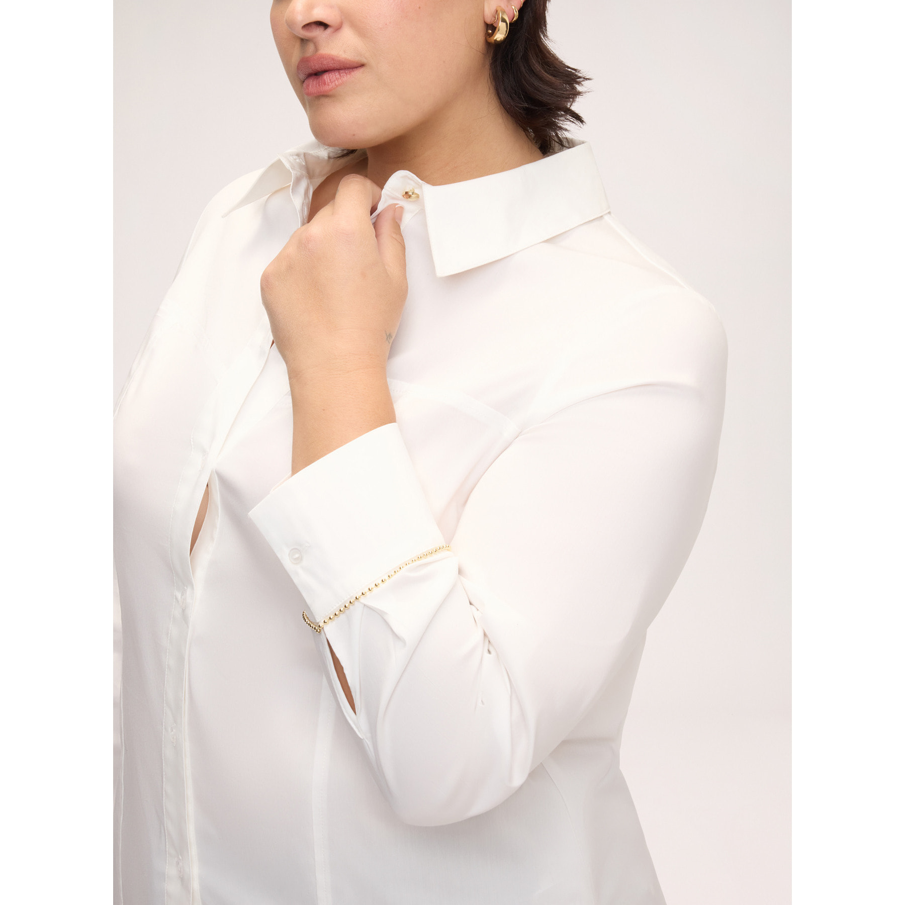 Fiorella Rubino - Camicia in cotone stretch con polsino decorato - Bianco