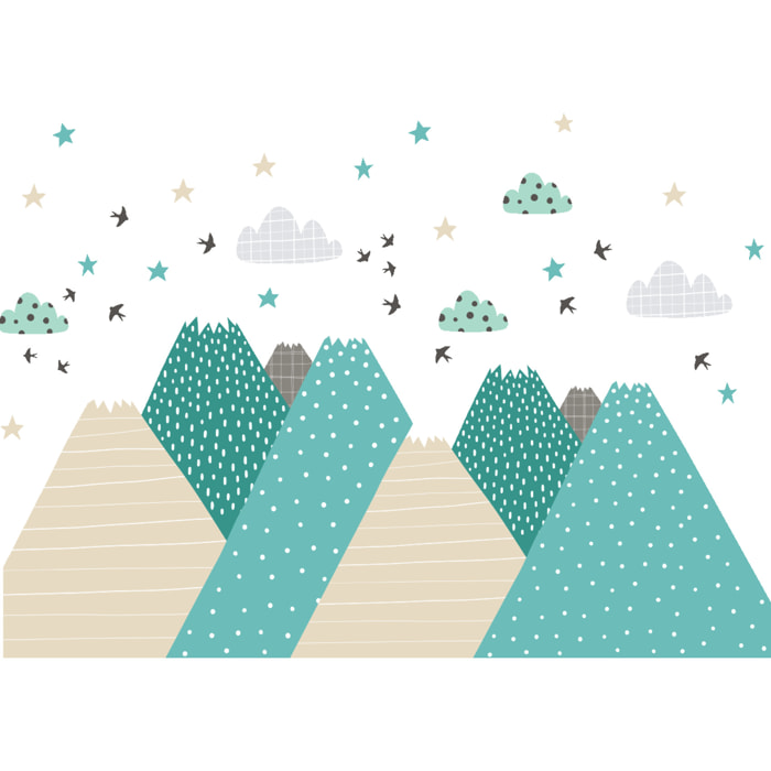 Stickers muraux enfants - Décoration chambre bébé - Autocollant Sticker mural géant enfant montagnes scandinaves SOPKA