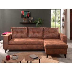 NORDIC - Canapé d'angle réversible - 4 places - Convertible - Industriel vintage - Marron