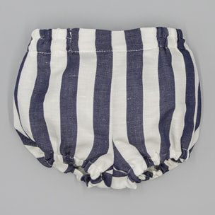 Bermuda de rayas azul marino, con cintura y bajo elastico.