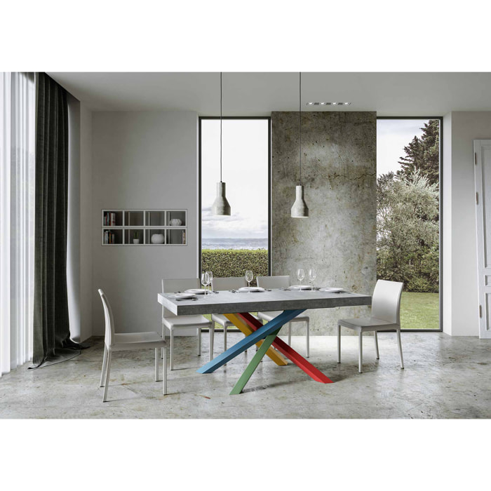 Table extensible 90x200/304 cm Volantis Gris Béton cadre 4/B