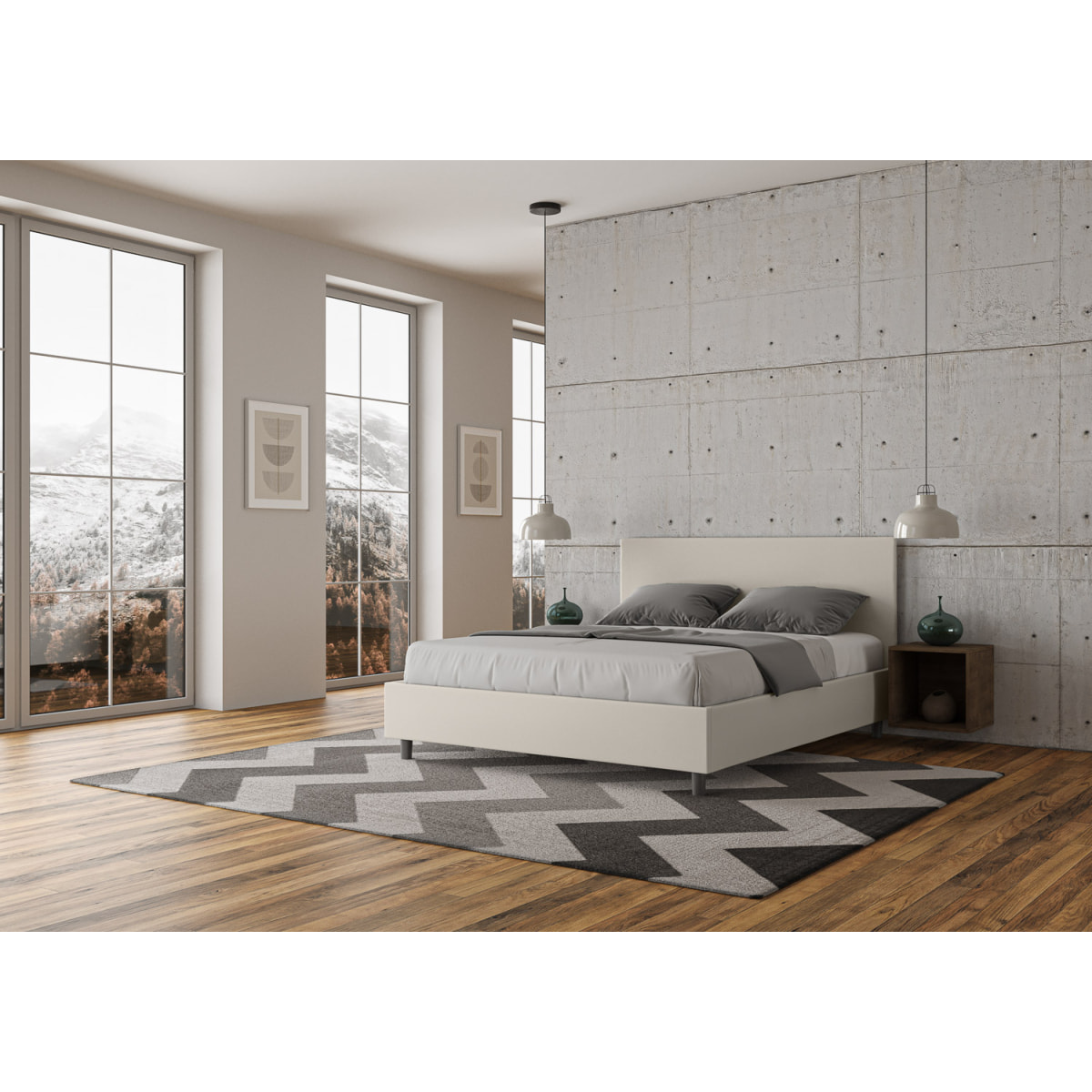 Letto matrimoniale con rete imbottito 160x210 similpelle bianco Adele