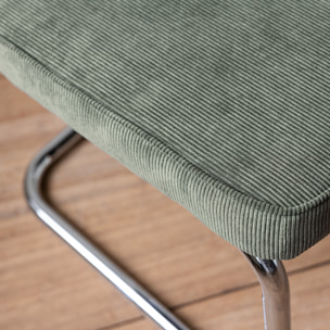 Lot de 2 chaises cantilever en velours côtelé vert kaki MARIA