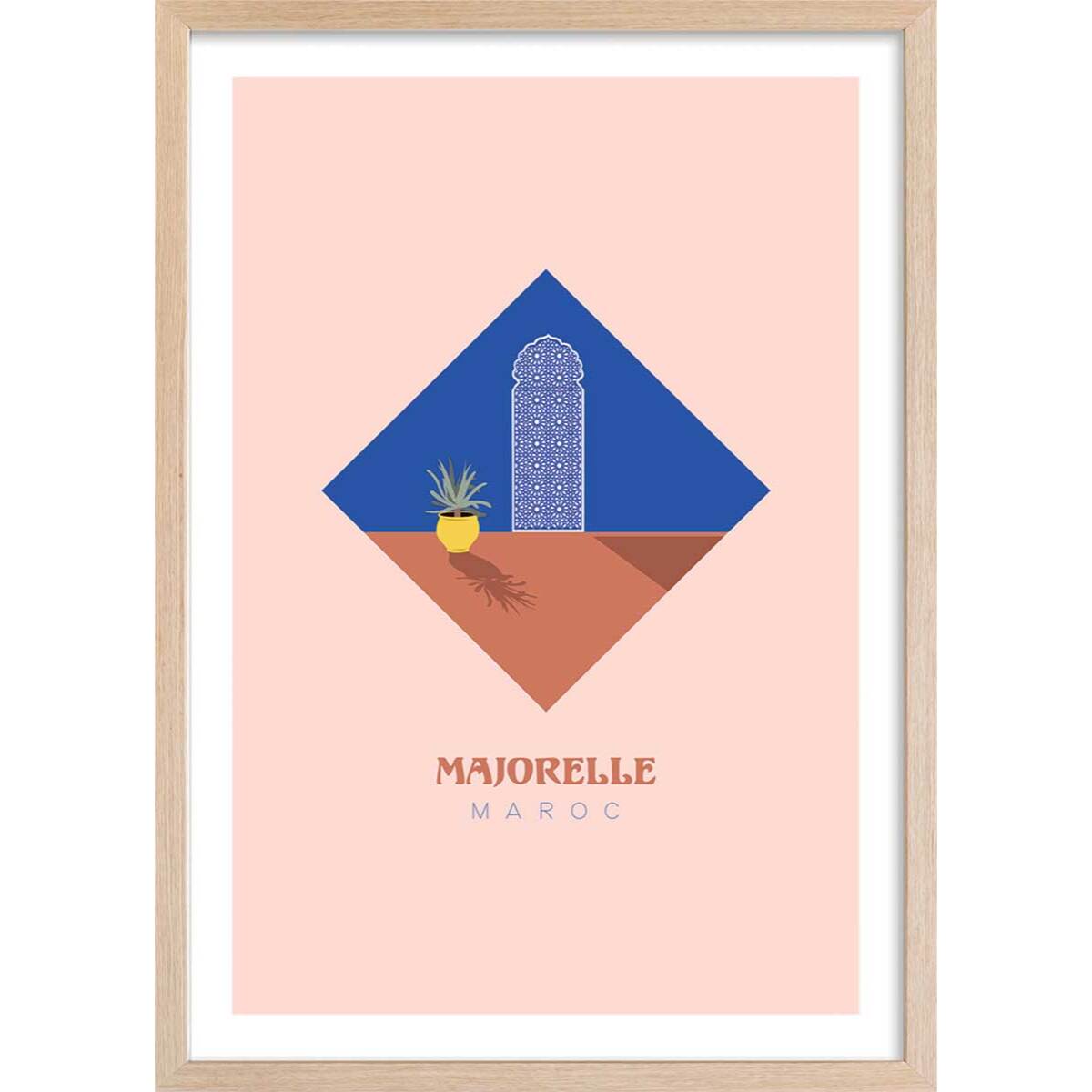 Affiche illustration graphique majorelle maroc Affiche + cadre en bois - Chêne