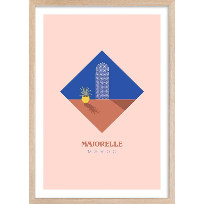 Affiche illustration graphique majorelle maroc Affiche + cadre en bois - Chêne