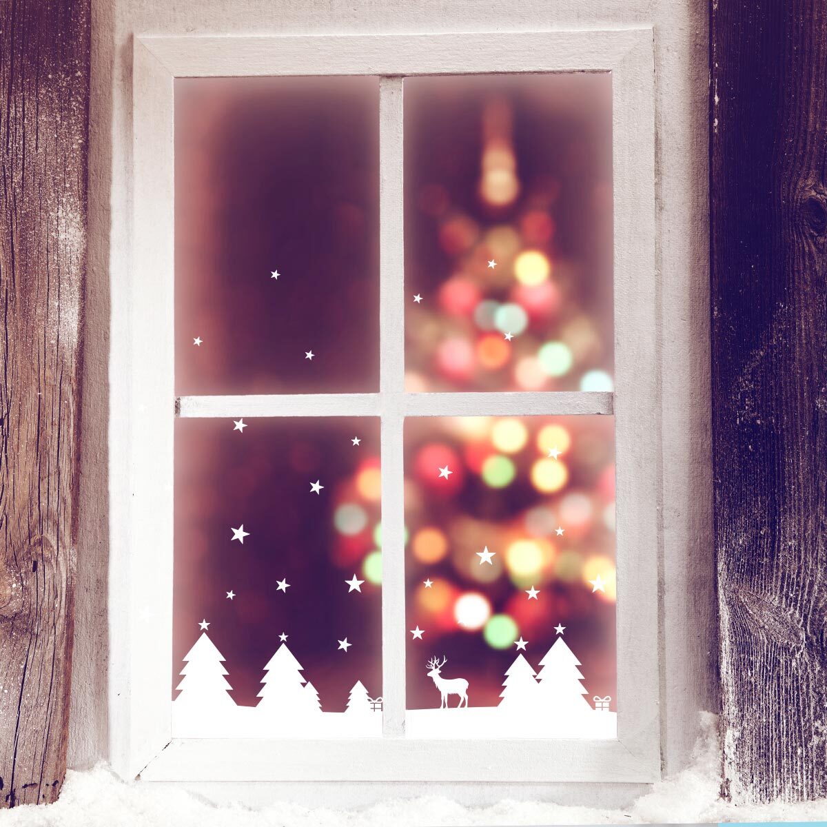 Stickers électrostatiques frise de Noël - Autocollants adhésifs fenêtres noël - décoration fêtes