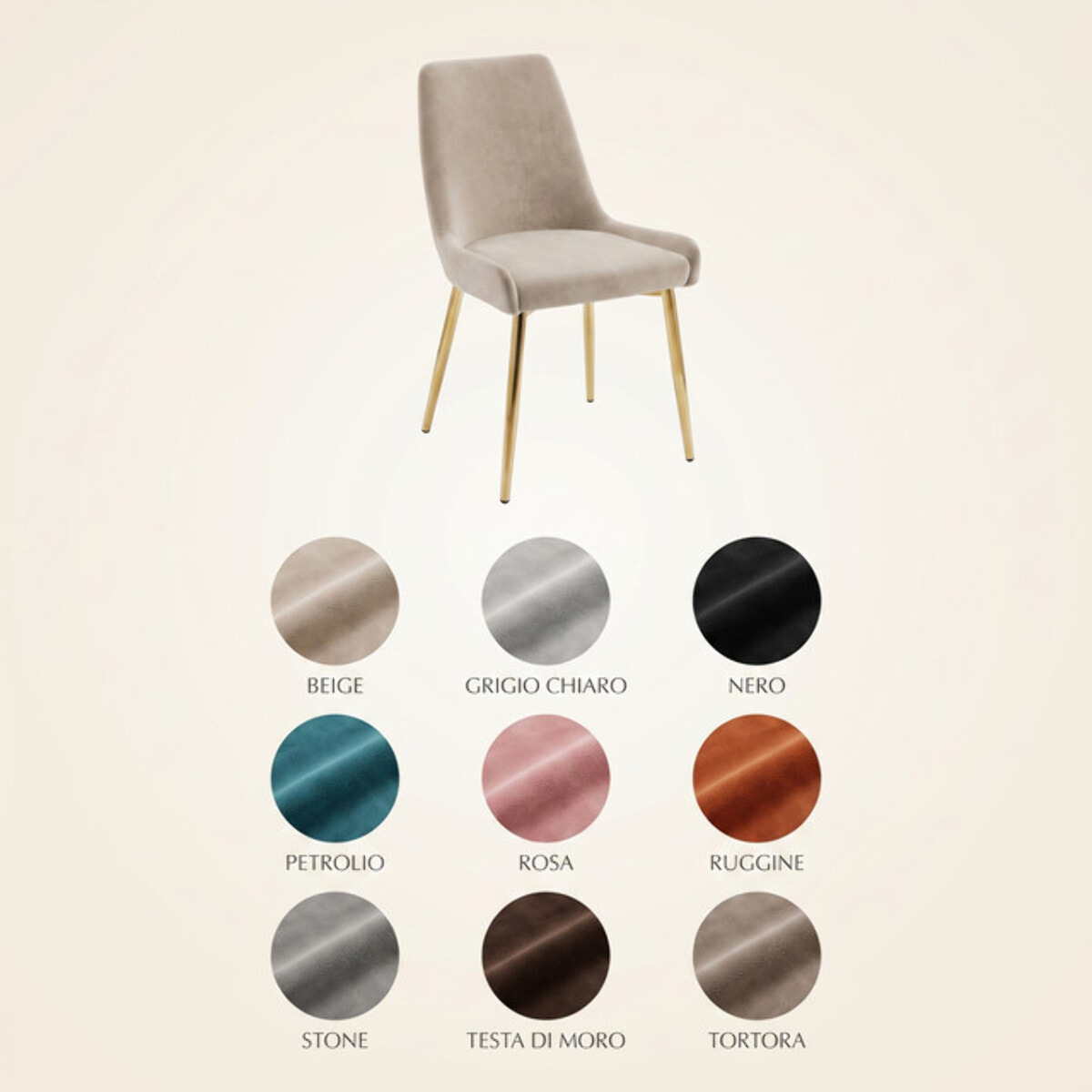 Sedia Imbottita in Effetto Velluto con Gambe Oro, Design Moderno ed Elegante per Sala da Pranzo, Cucina, Soggiorno, Studio e Ufficio