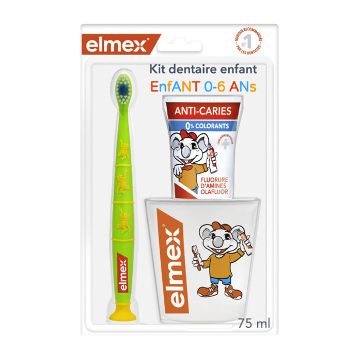 Pack de 6 - elmex - Kit Dentaire Anti-Caries Enfants 0-6 Ans (1 Brosse à Dents Manuelle + 1 Dentifrice 0-6 Ans + Un Gobelet)