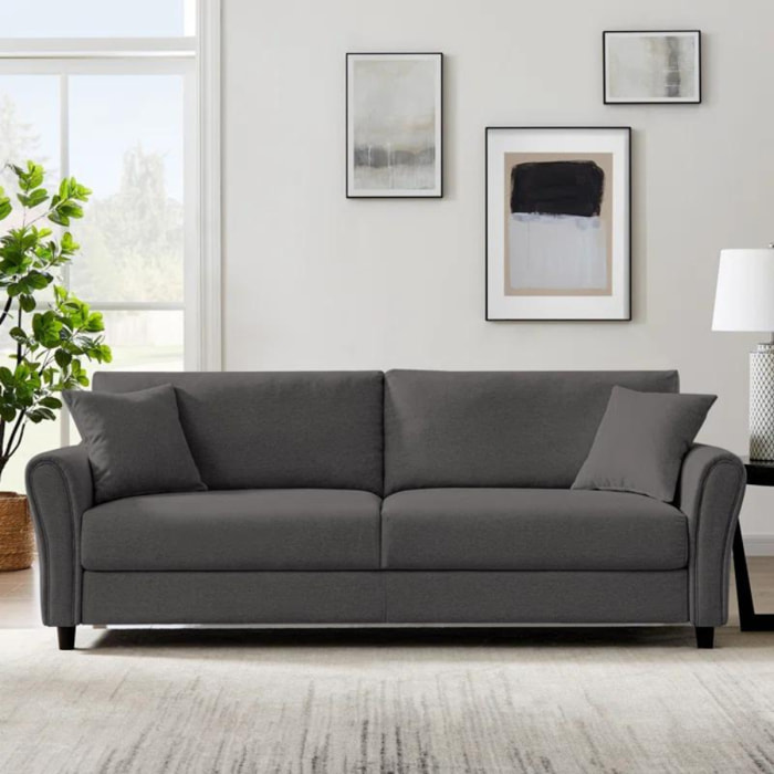 MALERNE - Canapé droit en tissu 4 places gris foncé