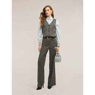 Motivi - Pantaloni palazzo gessati con micro paillettes - Grigio